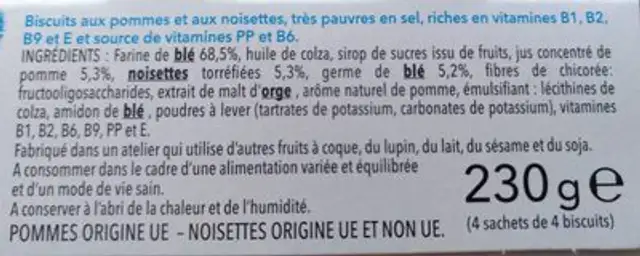 Gerblé - Apple Hazelnut Cookie, 230g (8.2oz) ingredients label