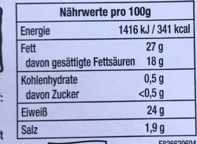 Französischer Schnittkäse in Scheiben nutrition facts table