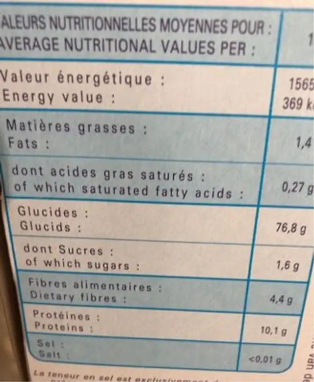 Matsot à L'eau - 900 g nutrition facts table