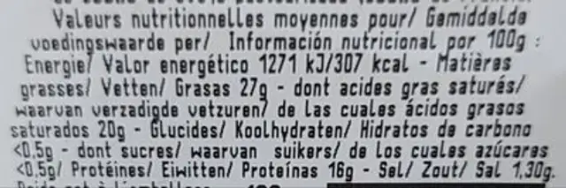 Papillon perail brebis 55+ nutrition facts table