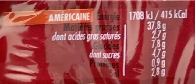 Sauce américaine nutrition facts table