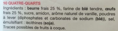 Bonne Maman - Le petit Quatre-Quarts pur beurre, 300g (10 sachets fraîcheur) ingredients label