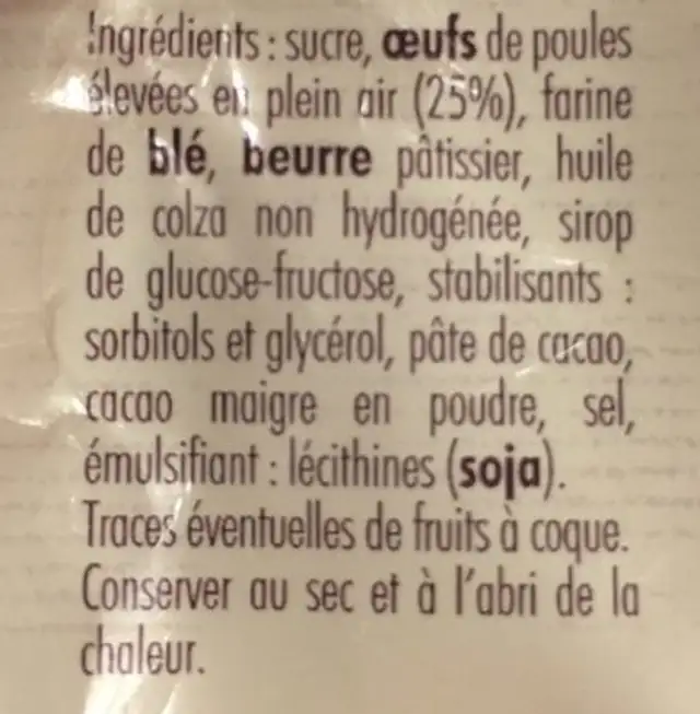Brownies st michel ingredients label