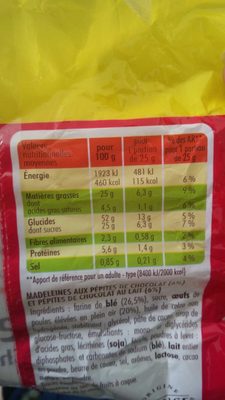 Madeleine pépites de chocolat