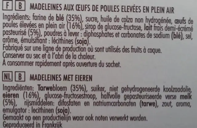 Madeleines la vraie recette aux œufs de poules élevées en plein air ingredients label