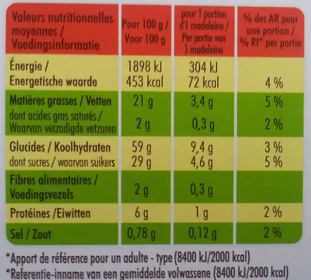 Madeleines la vraie recette aux œufs de poules élevées en plein air nutrition facts table