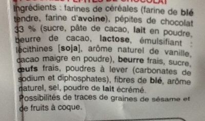 Petits cookies ingredients label