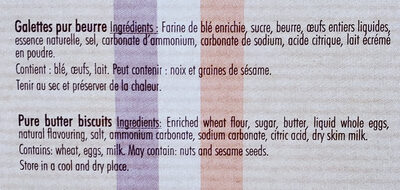 Thin butter cookies ingredients label