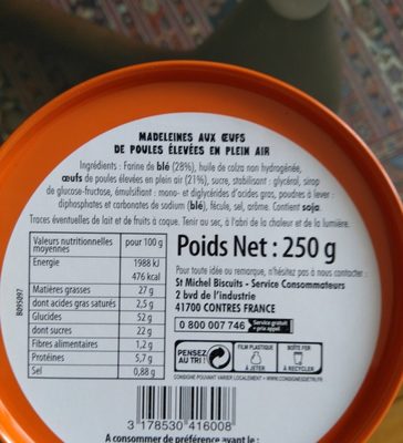 Madeleines aux œufs ingredients label