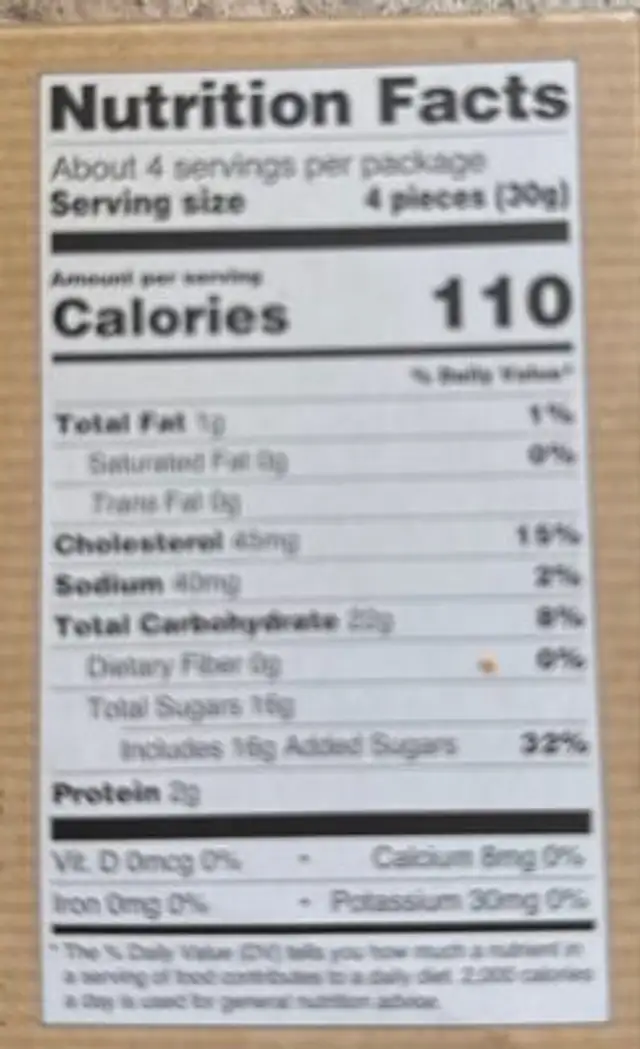 Soft ladyfingers nutrition facts table