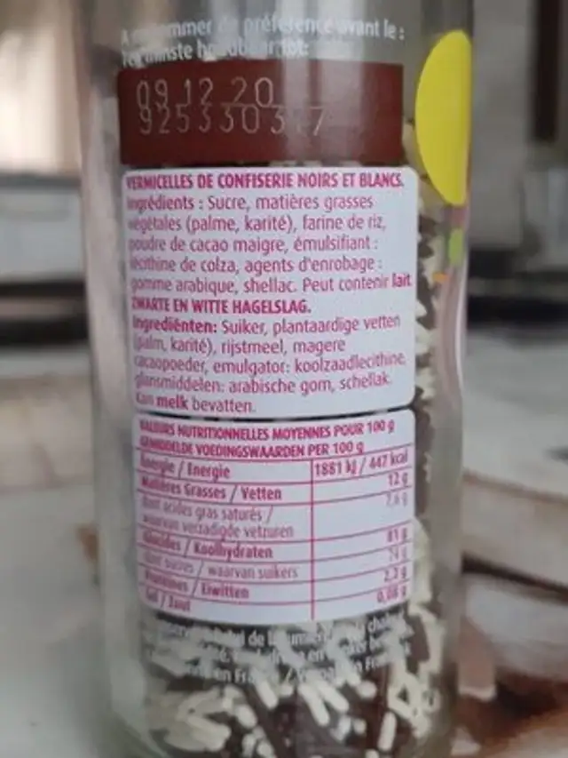 Vermicelles noir et blanc nutrition facts table