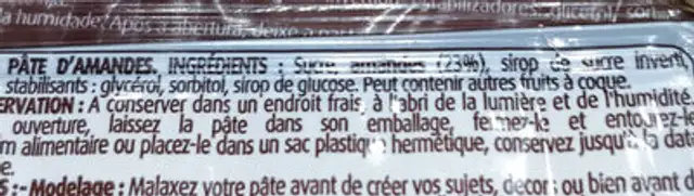 Pâte d'amande ingredients label