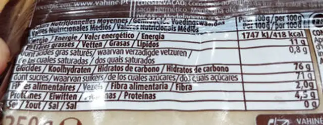 Pâte d'amande nutrition facts table
