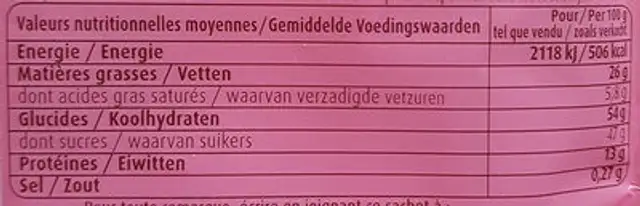 Préparation pour Crème frangipane nutrition facts table