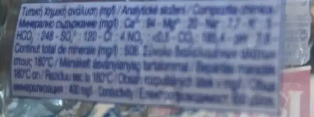 Eau minerale ingredients label