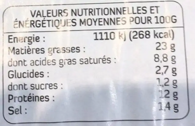 Saucisses coktail nutrition facts table