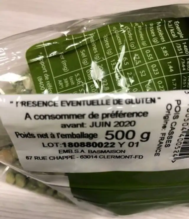 Pois casses filet ingredients label