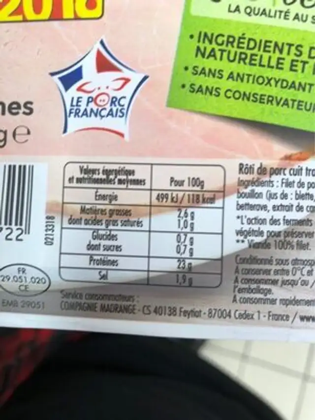 Mon Rôti de porc Supérieur nutrition facts table
