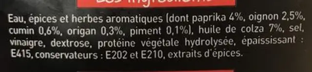 Sachet spécial Marinade saveurs Tex Mex ingredients label