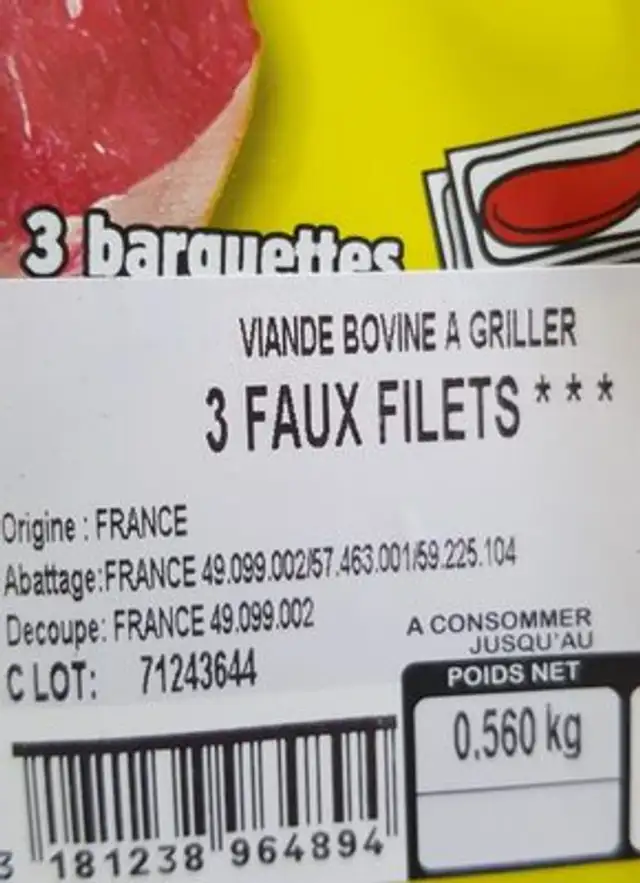Faux-filets ingredients label