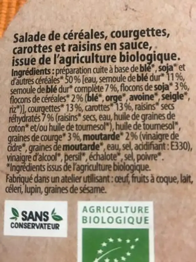 Ma salade repas ingredients label