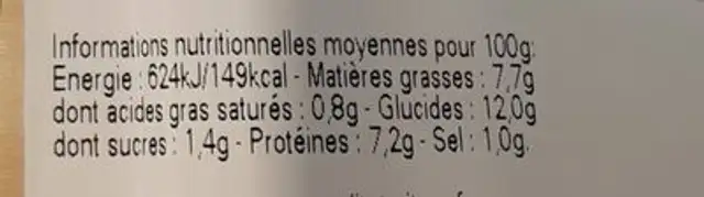 Brandade de morue nutrition facts table