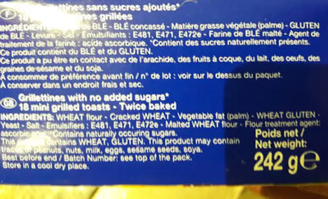 Les Grilletines Équilibre ingredients label