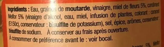 Moutarde MELFOR ingredients label
