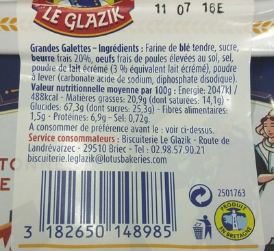 Grandes Galettes Pur Beurre ingredients label
