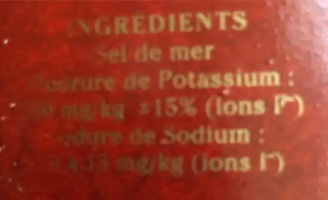 Sel Gros Fluore Etui 1Kg ingredients label
