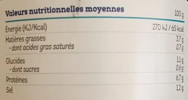 Soupe de Poissons nutrition facts table