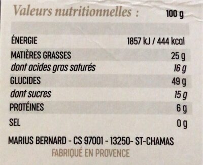 Sablés pur beurre nutrition facts table