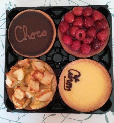4 tartelettes framboises, citron, chocolat et pomme