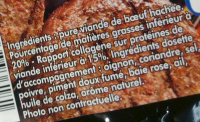 4 Hachés de Bœuf et sachet d'assaisonnement spécial grillades ingredients label