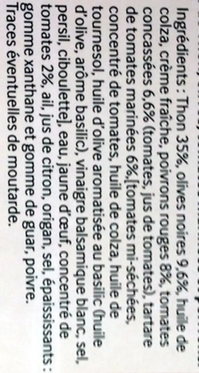 Les Tartinables (Thon Olives, Tomates Marinées et Poivrons) ingredients label