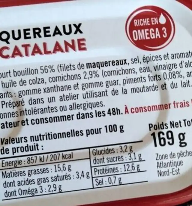 Filets de maquereaux catalane nutrition facts table