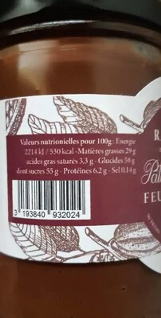 Pâte à tartiner Feuillantine nutrition facts table