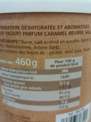 Aromatisation pour yaourtière, arôme caramel beurre salé nutrition facts table