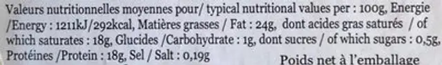 Le Chevrot nutrition facts table