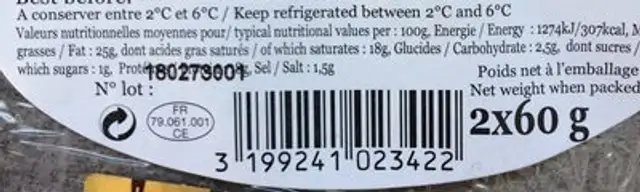Plateau de Crottins au Lait Cru ingredients label