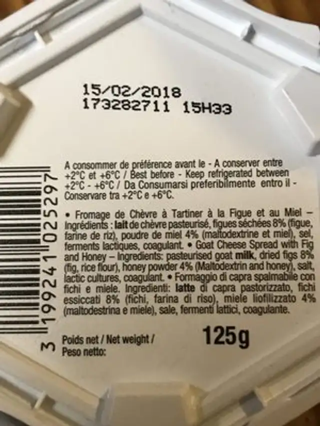 Figue et miel ingredients label