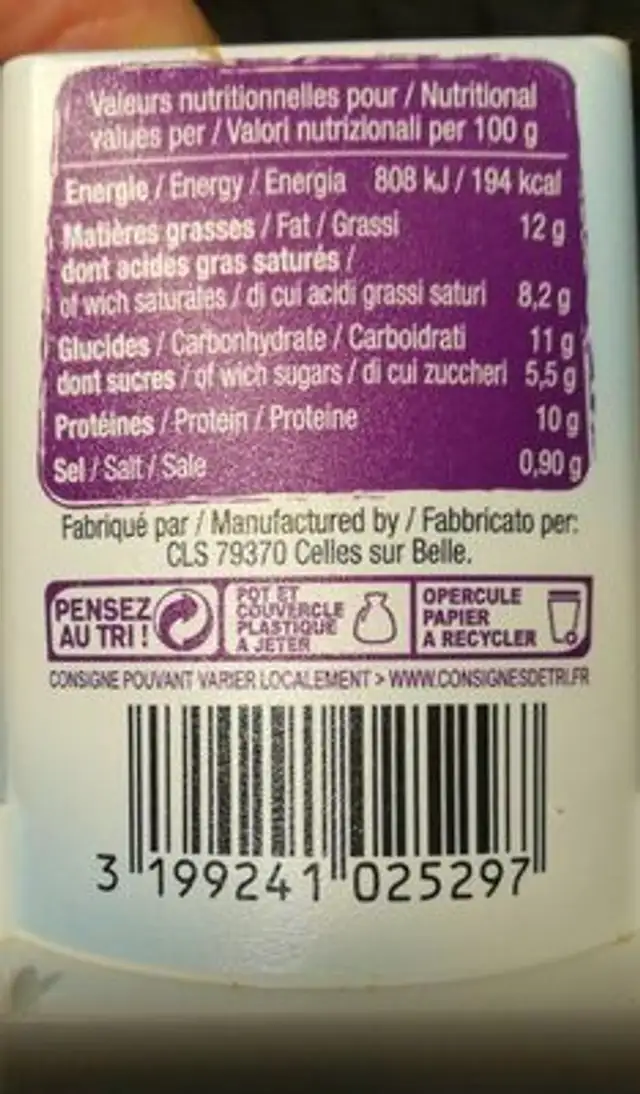 Figue et miel nutrition facts table