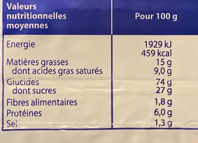 Galettes Bretonnes Pur Beurre nutrition facts table