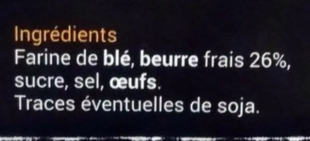 Galettes Bretonnes Pur Beurre ingredients label