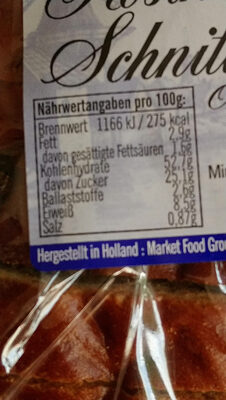Rosinen Schnitten nutrition facts table