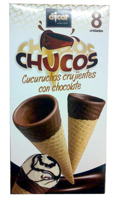 Chucos, cucuruchos crujientes con chocolate