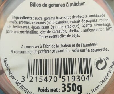 Billes gum ingredients label