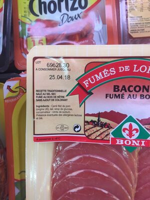 Bacon fume Boni au bois ingredients label