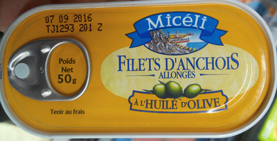Filets d'anchois allongés à l'huile d'olive front packaging