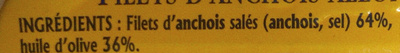 Filets d'anchois allongés à l'huile d'olive ingredients label